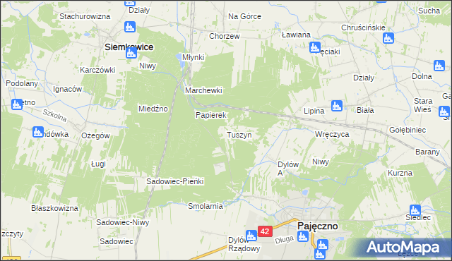 mapa Tuszyn gmina Pajęczno, Tuszyn gmina Pajęczno na mapie Targeo