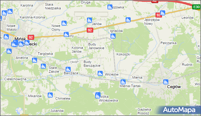 mapa Tyborów gmina Cegłów, Tyborów gmina Cegłów na mapie Targeo