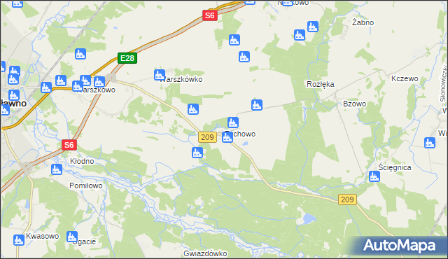 mapa Tychowo gmina Sławno, Tychowo gmina Sławno na mapie Targeo