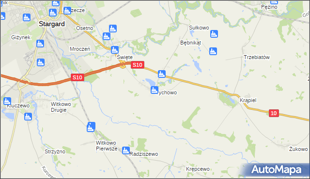 mapa Tychowo gmina Stargard, Tychowo gmina Stargard na mapie Targeo