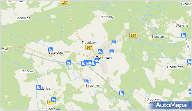 mapa Tychowo powiat białogardzki, Tychowo powiat białogardzki na mapie Targeo