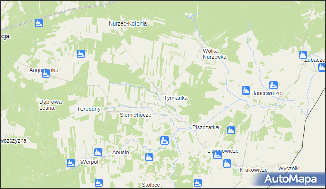 mapa Tymianka gmina Nurzec-Stacja, Tymianka gmina Nurzec-Stacja na mapie Targeo
