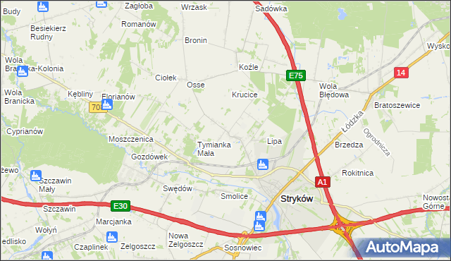 mapa Tymianka gmina Stryków, Tymianka gmina Stryków na mapie Targeo