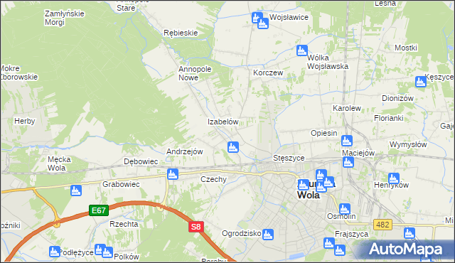 mapa Tymienice gmina Zduńska Wola, Tymienice gmina Zduńska Wola na mapie Targeo