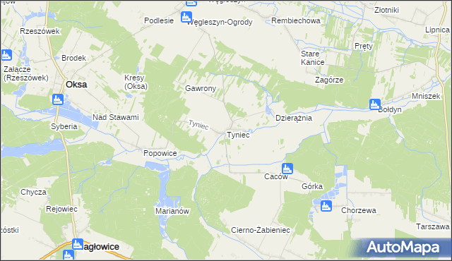 mapa Tyniec gmina Oksa, Tyniec gmina Oksa na mapie Targeo