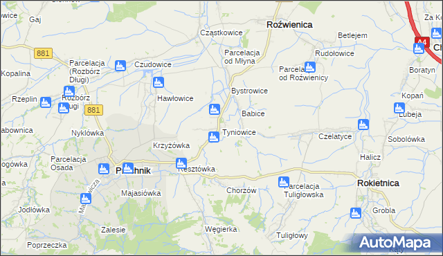 mapa Tyniowice, Tyniowice na mapie Targeo