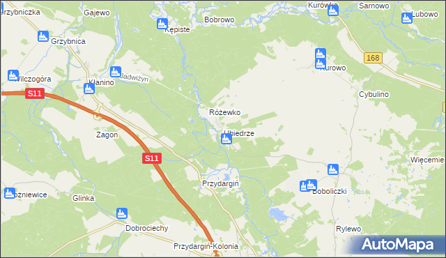 mapa Ubiedrze, Ubiedrze na mapie Targeo