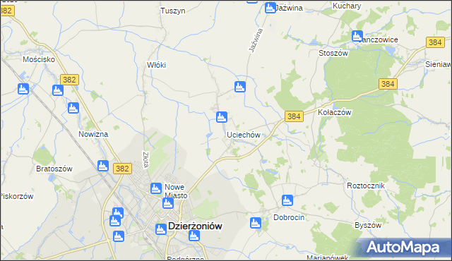 mapa Uciechów gmina Dzierżoniów, Uciechów gmina Dzierżoniów na mapie Targeo