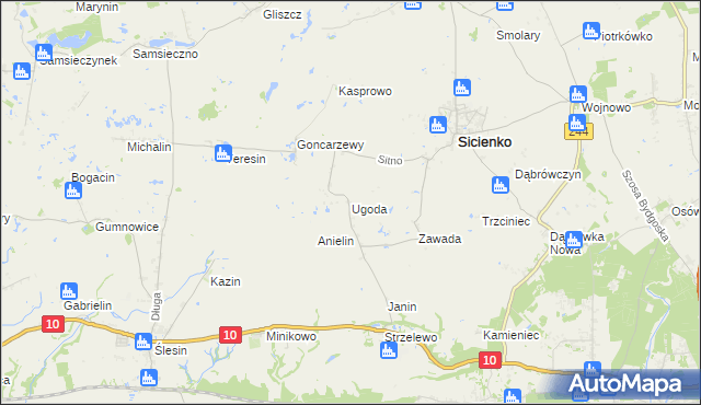 mapa Ugoda gmina Sicienko, Ugoda gmina Sicienko na mapie Targeo