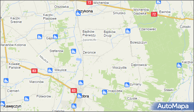 mapa Ugory gmina Dobra, Ugory gmina Dobra na mapie Targeo