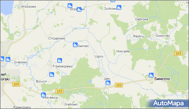 mapa Ugory gmina Świerzno, Ugory gmina Świerzno na mapie Targeo