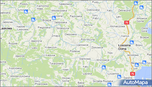 mapa Ujanowice, Ujanowice na mapie Targeo