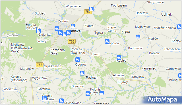 mapa Ujazd gmina Iwaniska, Ujazd gmina Iwaniska na mapie Targeo