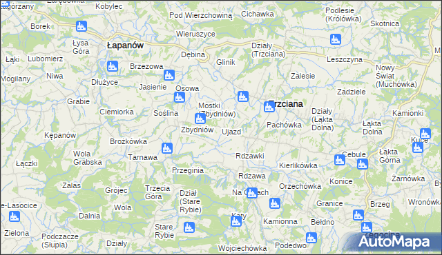 mapa Ujazd gmina Trzciana, Ujazd gmina Trzciana na mapie Targeo