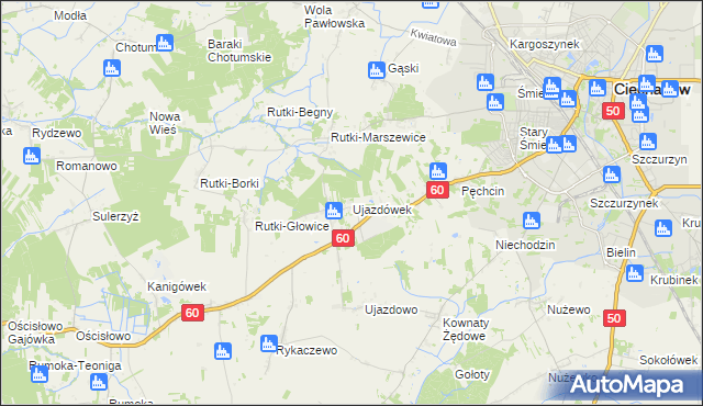 mapa Ujazdówek gmina Ciechanów, Ujazdówek gmina Ciechanów na mapie Targeo