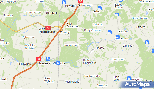 mapa Ulaski gmina Kowiesy, Ulaski gmina Kowiesy na mapie Targeo