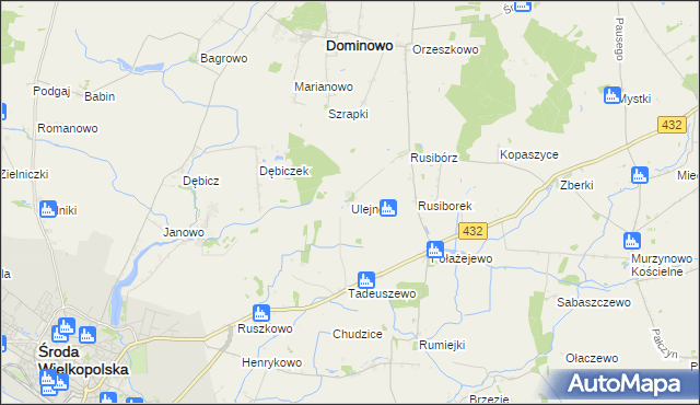 mapa Ulejno gmina Środa Wielkopolska, Ulejno gmina Środa Wielkopolska na mapie Targeo