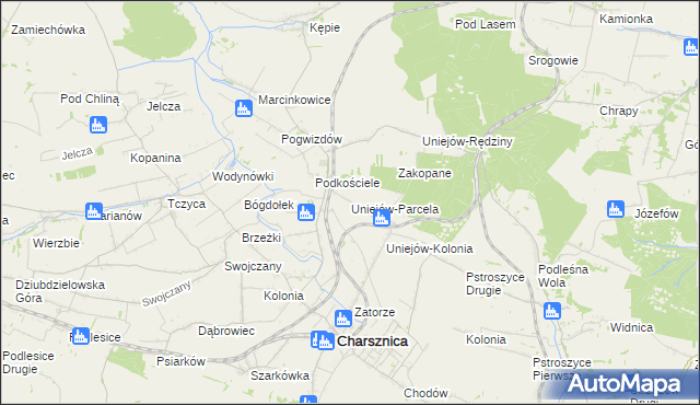 mapa Uniejów-Parcela, Uniejów-Parcela na mapie Targeo