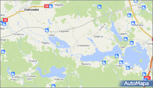 mapa Unieszewo, Unieszewo na mapie Targeo