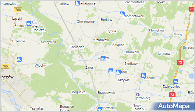 mapa Uników gmina Pińczów, Uników gmina Pińczów na mapie Targeo