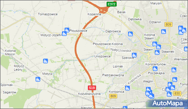 mapa Uniszowice, Uniszowice na mapie Targeo