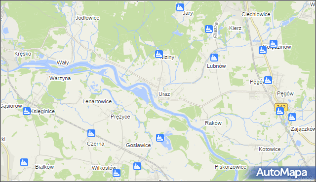 mapa Uraz gmina Oborniki Śląskie, Uraz gmina Oborniki Śląskie na mapie Targeo