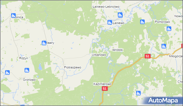 mapa Urbanowo gmina Dobre Miasto, Urbanowo gmina Dobre Miasto na mapie Targeo