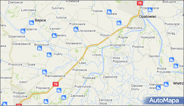 mapa Urzuty gmina Opatowiec, Urzuty gmina Opatowiec na mapie Targeo