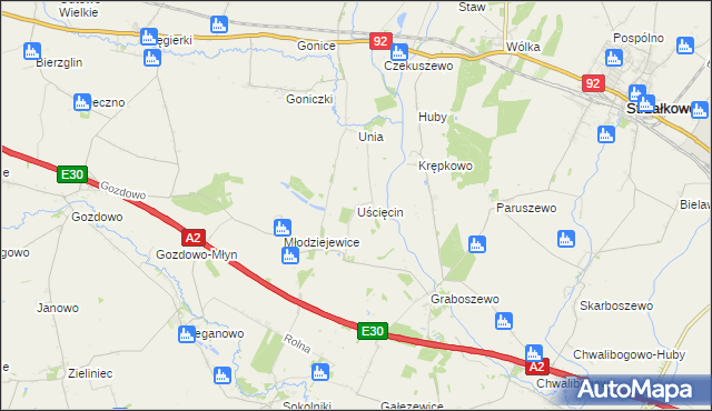 mapa Uścięcin, Uścięcin na mapie Targeo