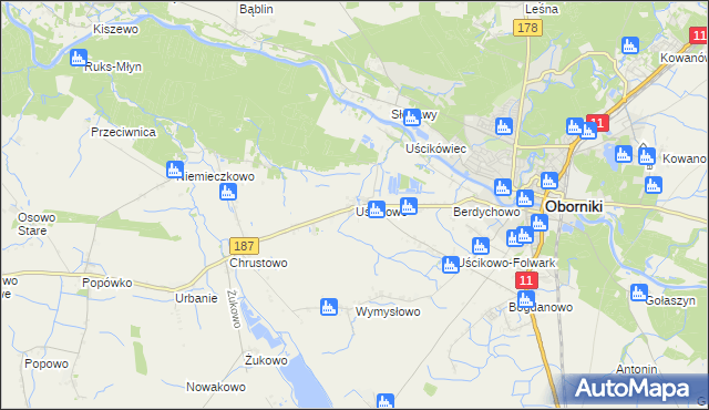 mapa Uścikowo gmina Oborniki, Uścikowo gmina Oborniki na mapie Targeo