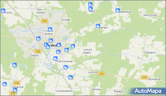 mapa Uskorz Wielki, Uskorz Wielki na mapie Targeo