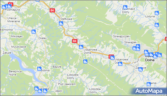 mapa Ustjanowa Dolna, Ustjanowa Dolna na mapie Targeo