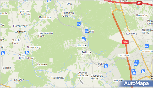 mapa Ustronie gmina Zgierz, Ustronie gmina Zgierz na mapie Targeo