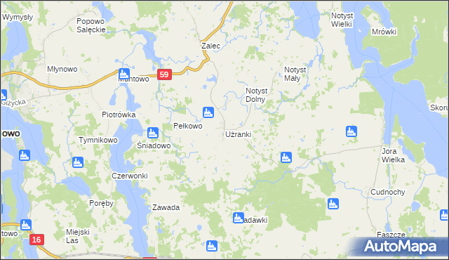 mapa Użranki, Użranki na mapie Targeo