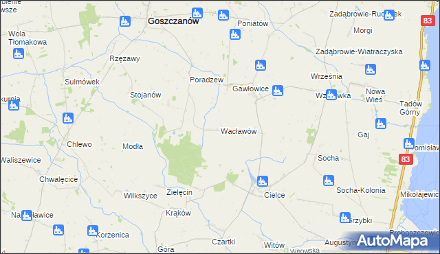 mapa Wacławów gmina Goszczanów, Wacławów gmina Goszczanów na mapie Targeo