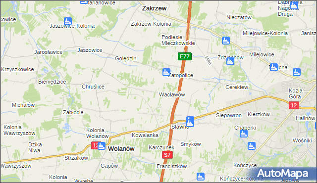 mapa Wacławów gmina Wolanów, Wacławów gmina Wolanów na mapie Targeo