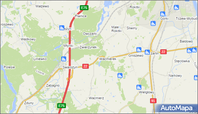 mapa Waćmierek, Waćmierek na mapie Targeo