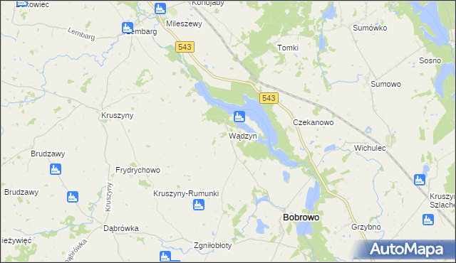 mapa Wądzyn gmina Bobrowo, Wądzyn gmina Bobrowo na mapie Targeo