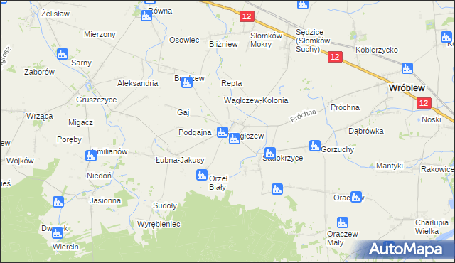 mapa Wągłczew, Wągłczew na mapie Targeo