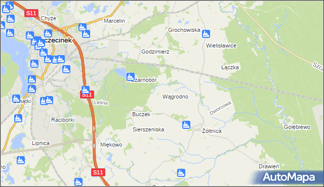 mapa Wągrodno gmina Szczecinek, Wągrodno gmina Szczecinek na mapie Targeo