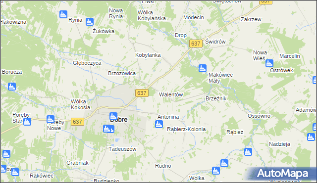 mapa Walentów gmina Dobre, Walentów gmina Dobre na mapie Targeo