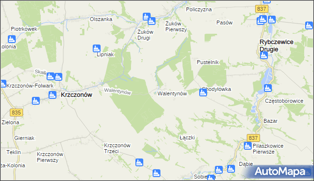 mapa Walentynów gmina Krzczonów, Walentynów gmina Krzczonów na mapie Targeo