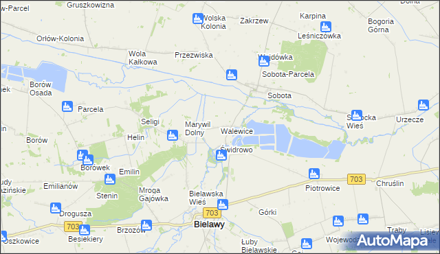 mapa Walewice gmina Bielawy, Walewice gmina Bielawy na mapie Targeo