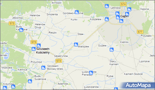 mapa Waliszew gmina Szczawin Kościelny, Waliszew gmina Szczawin Kościelny na mapie Targeo