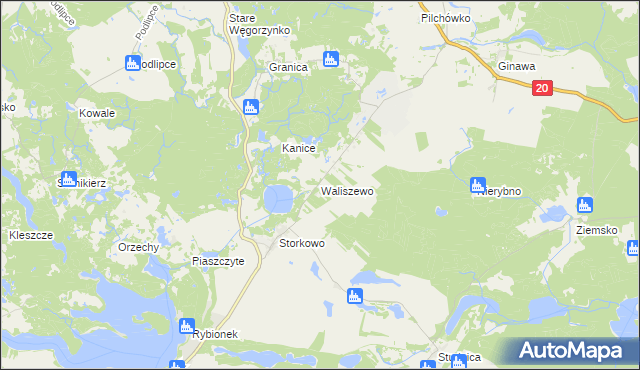 mapa Waliszewo gmina Ińsko, Waliszewo gmina Ińsko na mapie Targeo