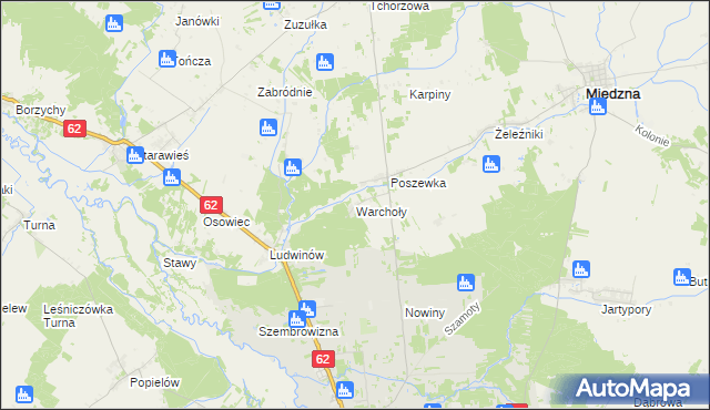 mapa Warchoły, Warchoły na mapie Targeo