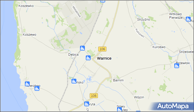 mapa Warnice powiat pyrzycki, Warnice powiat pyrzycki na mapie Targeo