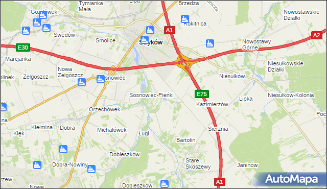 mapa Warszewice gmina Stryków, Warszewice gmina Stryków na mapie Targeo