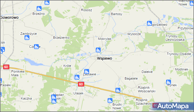 mapa Wąsewo powiat ostrowski, Wąsewo powiat ostrowski na mapie Targeo