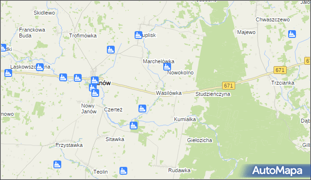 mapa Wasilówka gmina Janów, Wasilówka gmina Janów na mapie Targeo